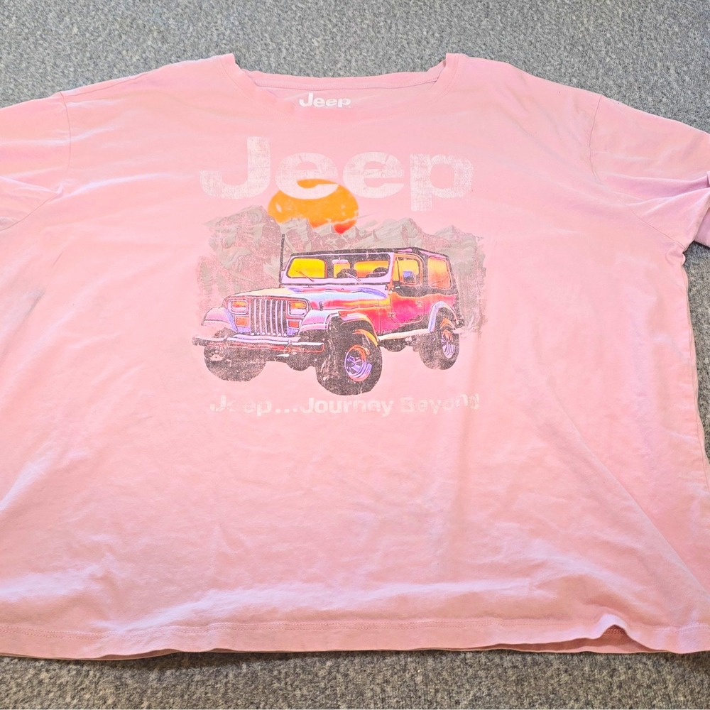 Jeep Mens 2XL Pink Graphic Logo Knit Crew Neck Short Sleeve Cotton T-Shirt